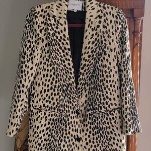 Emerson Fry Wingtip Spotted Snow Leopard Linen Trench Coat Jacket White Black